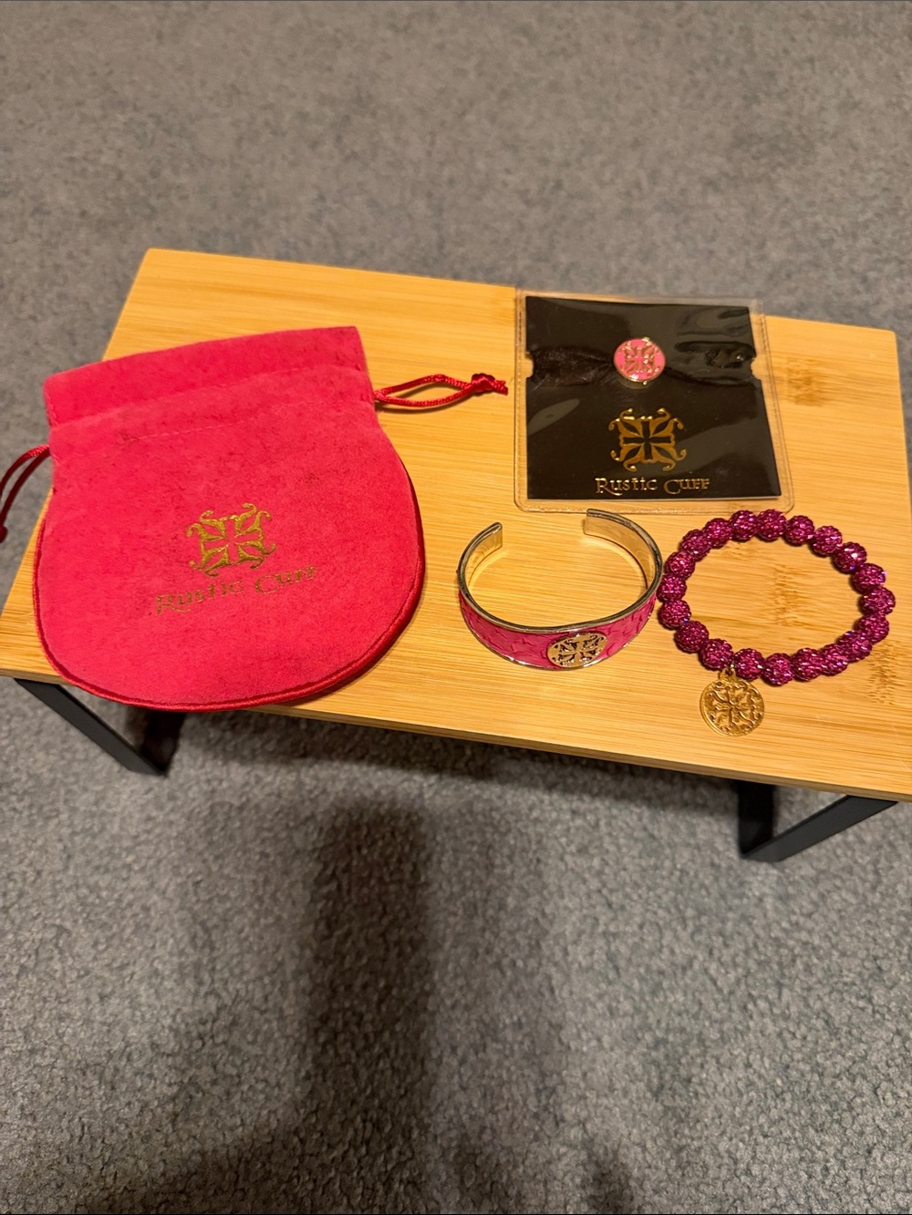 Rustic Cuff Hot Pink Bracelet Bundle with Gold Accents